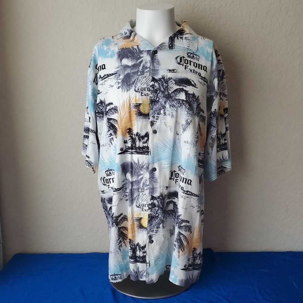 Newport Blue Corona Extra Hawaiian Shirt XXL Blue Palm Trees Button Down